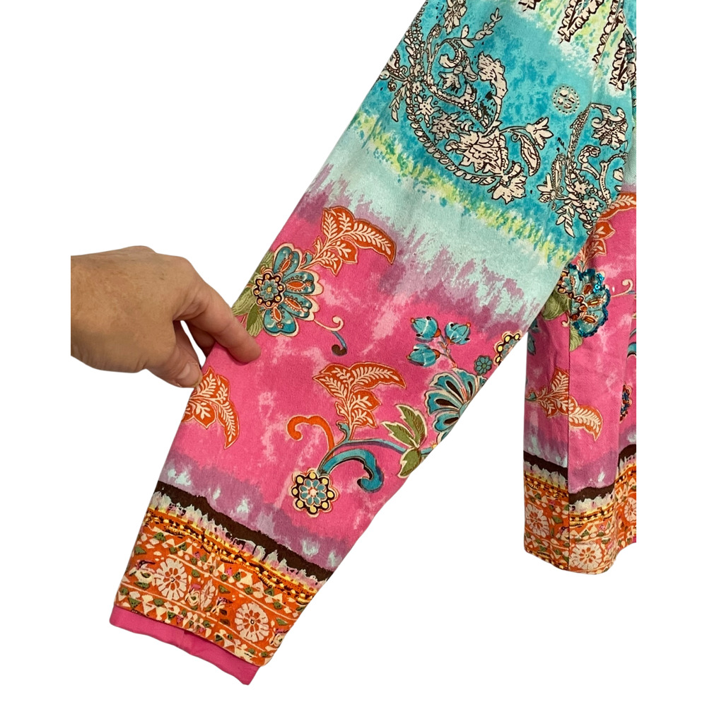 Vtg Y2K New Direction Sz M Button Front Jacket Artsy Boho Paisley Pink Cotton - Picture 6 of 10